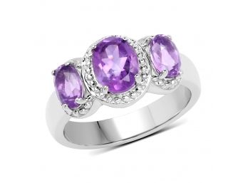 2.01 Carat Genuine  Amethyst .925 Sterling Silver Ring