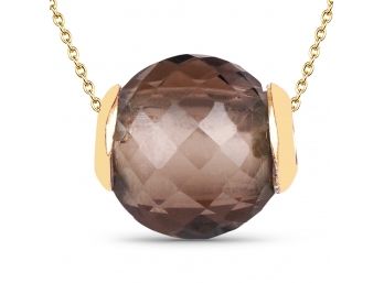 14K Yellow Gold Plated 13.01 Carat Genuine Smoky Quartz .925 Sterling Silver Pendant