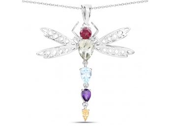 3.24 Carat Genuine Multi Stones .925 Sterling Silver Pendant