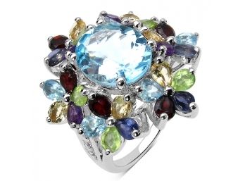 10.34 Carat Genuine Multi Stone .925 Sterling Silver Ring