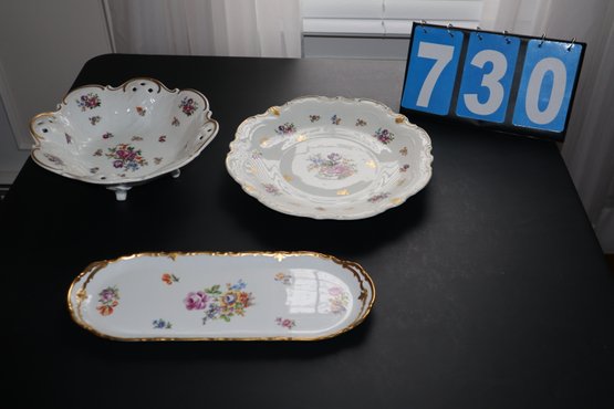 3 - Reichenbach Porcelain Plates - German Democratic Republic - Flower Pattern