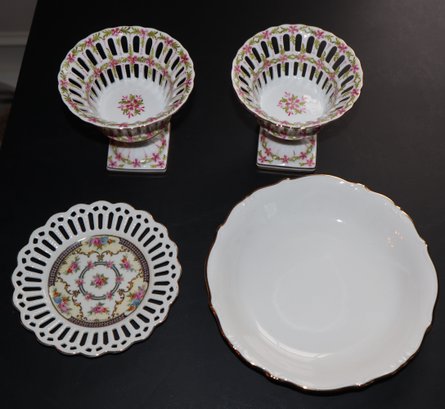 4 - Reticulated Bowls, Platter, Cup - Royal Danube #1886, Germany, Bavaria