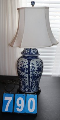 34' X 10' - Blue & White Asian Style Lamp - Oriental Floral Motif Porcelain