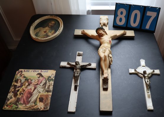 Collection Of 5 Jesus Christ Items - Crosses, Display, Picture