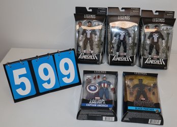 5 Marvel Action Figures - The Punisher - Black Panther - Captain America