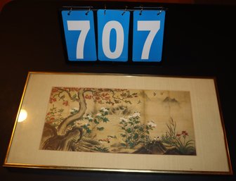 20' X 10' Chinese Style Silk Painting - Flowers Framed