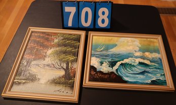 2 - 15.5' X 12.5' - Paintings On Cardboard - Trees & Waves