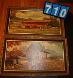 2 Paintings On Cardboard - Red Barn Ringlin Bros & Brick Barn