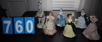 6 Coalport Girls - 8' Tall On Average Fine Porcelain Statues - Royal Dux - Ladies Of Fashion