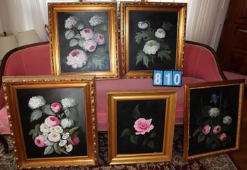 5 Gold Frames - Larson-Juhl Wooden Frames W/ Unknown Artist Painting Flowers