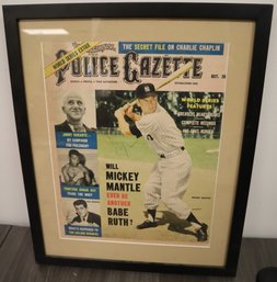 Police Gazette Magazine Cover - Framed - 14' X 17' - Mickey Mantle On Cover