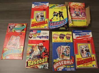 7 - Vintage Wax Pack Empty Boxes - 1980's Topps Baseball & Hockey - Garbage Pail Kids