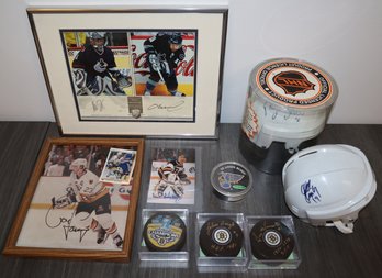 Collection Of 9 Hockey NHL Autographs - Luongo, Andy Moog, Brett Hull, John Bucyk, & More!