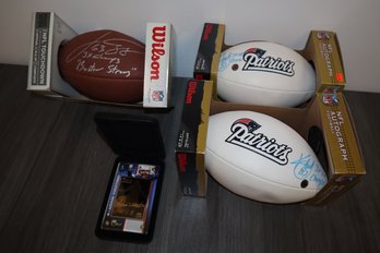 3 Signed Autographed New England Patriots Footballs - 2 Kevin Faulk & Joe Andruzzi & More