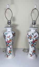 Pair Of Matching Floral Ceramic Table Lamps