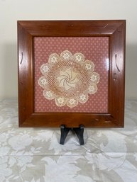 Framed Crocheted Doily In Distressed Wood Frame