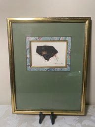 Contemporary Paper And Ink Art In Gold Frame Signed