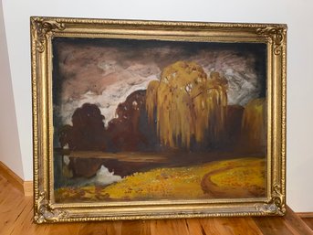 Very Large Oil On Canvas 20th Century Pre-war Landscape Painting