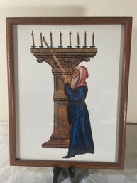 Lighting Menorah Print In Wood Frame