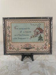 Cross-stitched Art In Silver Painted Wood Frame