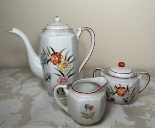 Floral Teapot With Creamer And Sugar