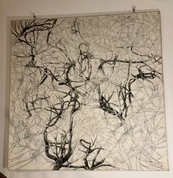 Large Black & White Sketch On Canvas By Ted Hughes