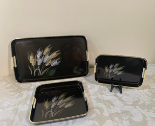 Three Piece Black Wheat Design Plastic Tray Set