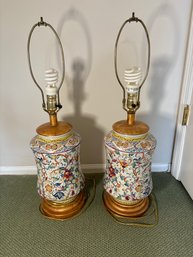 2 Floral Lamps W/gold Accent