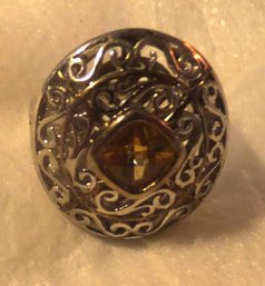 STERLING SILVER RING W/TOPAZ STONE SZ 8 1/4'