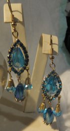 BLUE STONE DANGLE PIERCED EARRINGS