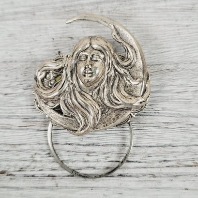 Vintage Art Nouveau Lady Brooch Pin Cresent Moon Charm Hanger Beautiful Design Classic Pin