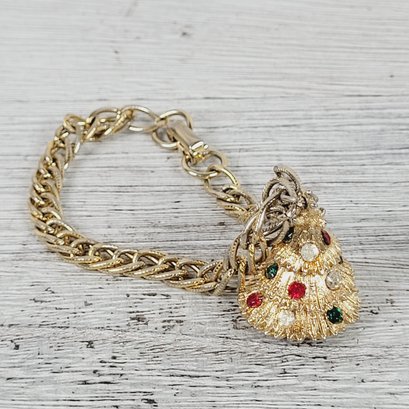 Vintage Bracelet 6' Coro Chain Link Christmas Tree  Gold Tone Charm Beautiful Design Classic Costume Jewelry