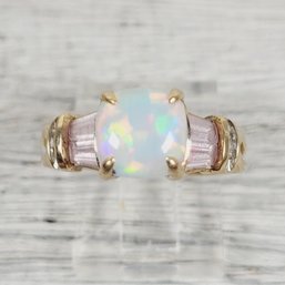 Vintage 10K Gold Ring Pink Sapphire And Synthetic Opal Size 6 3/4 Very Pretty Design