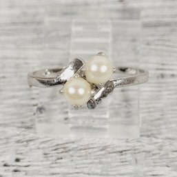 Vintage 10K Gold Pearl Ring Size5 1/4 Mid Century Era Very Pretty