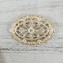 Vintage Brooch Pin Rhinestone Gold Beautiful Design Classic Pin