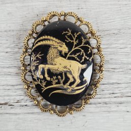 Vintage Brooch Gold Ram Filigree Pin Beautiful Design Classic Pin