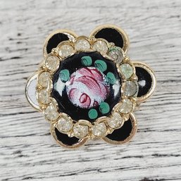 Vintage Floral Brooch Rhinestone Enamel Flower Pin Beautiful Design Classic Pin