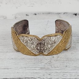 Vintage 6 3/4' Crumrine Bracelet Gold-silver Tone Cuff Stack Beautiful Design Classic
