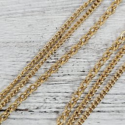 Vintage 50' Necklace Gold Tone Three Strand Long Chain Layer Beautiful Design Classic