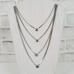 Vintage 17' Necklace Silver Tone 3 Strand Chain Layer Beautiful Design Classic