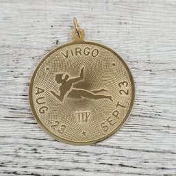 Vintage Pendant Large Virgo Disk Zodiac Birthday Gold Tone Beautiful Costume Design Classic