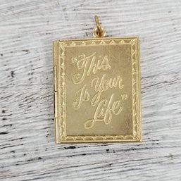 Vintage Pendant This Is Your Life Book Locket Gold Tone Beautiful Costume Design Classic