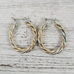 Vintage Earrings Hoop Push Back Gold And Silver Tone Beautiful Costume Design Classic
