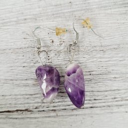 Vintage Earrings Push Back Dangle Purple Stone Beautiful Costume Design Classic