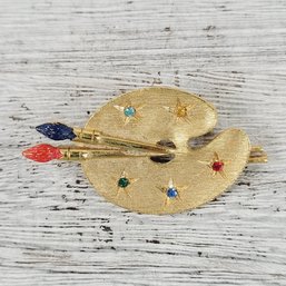 Vintage Brooch Paint Brush Artist Gold Tone Pin Beautiful Design Classic Costume Jewelry