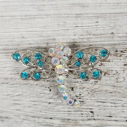 Vintage Brooch/ Pin Butterfly Blue Rhinestone Beautiful Design Classic Costume Jewelry