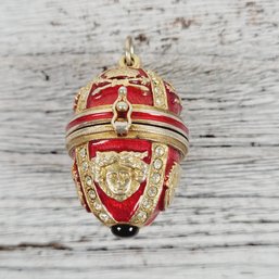 Vintage Egg Pendant Red Rhinestone Enamel Egg Beautiful Design Classic Costume Jewelry