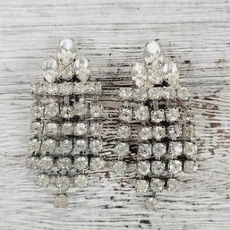 Vintage Earrings Clip On Dangle Rhinestone Beautiful Design Classic Costume Jewelry