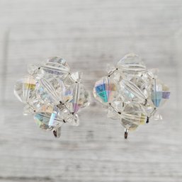 Vintage Crystal Cluster Earrings Clip On Laguna Stud Beautiful Design Classic Costume Jewelry