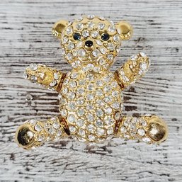 Vintage Brooch/pin Cute Teddy Bear With Moving Arms And Legs Gold-Tone Beautiful Classic Costume Jewelry